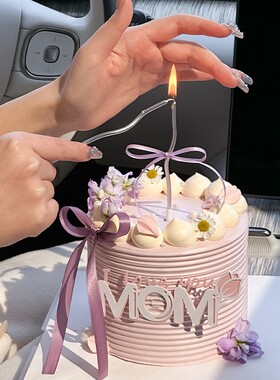 母亲节生日蛋糕装饰郁金香亚克力MOM紫色丝带蝴蝶结摆件插件配件