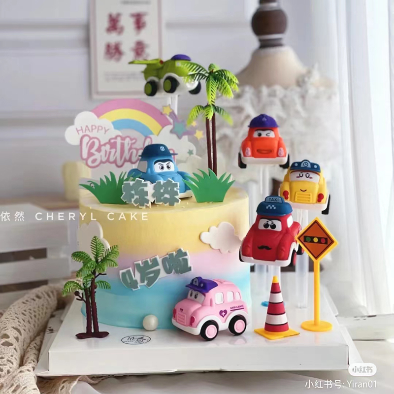 表情回力小汽车小飞机蛋糕装饰