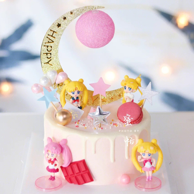 美少女战士水冰月网红生日蛋糕烘焙装饰公仔摆件月野兔四件套玩偶
