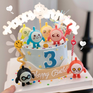 热销款 饰配件英文生日快乐发光LED灯亮光插件 蛋仔派对生日蛋糕装