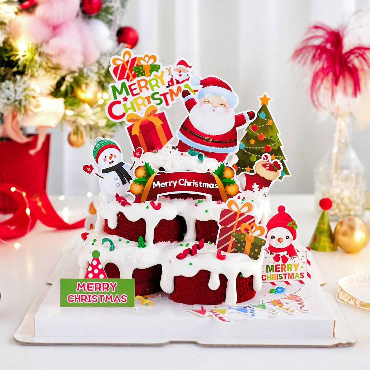 新款圣诞节蛋糕装饰插件插卡套装