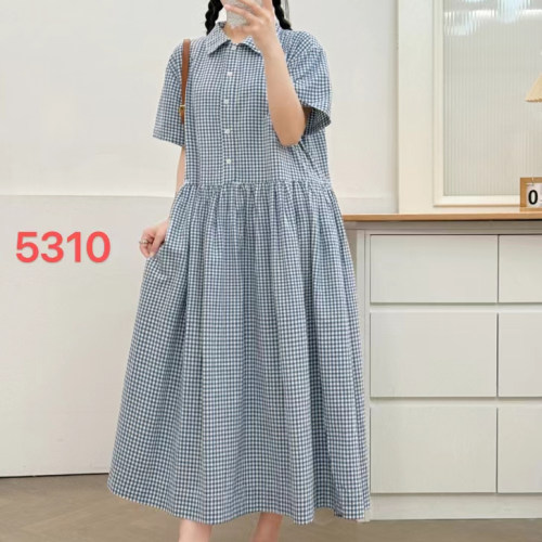 复古减龄A字格纹衬衫领连衣裙女