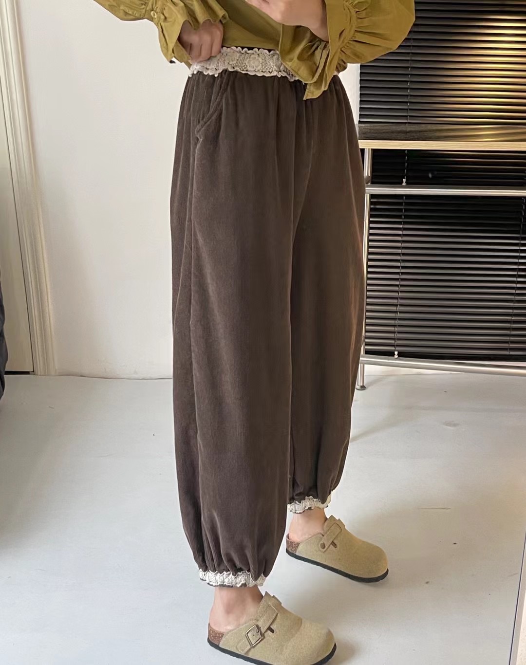 松紧腰森系休闲加绒加厚保暖