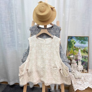 日DAN简约文艺圆领套头后背纽扣叠穿马甲双层纱宽松百搭无袖 背心