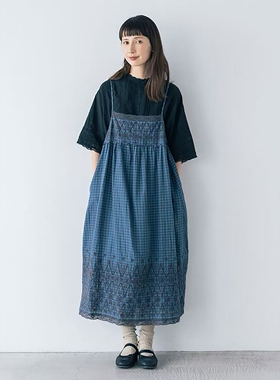 日D森系混搭叠穿刺绣吊带裙sm2*kazumi棉麻宽松版长款高腰连衣裙