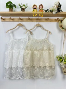 森女系甜美叠穿外搭精美刺绣拼接蕾丝花边吊带背心小清新公主罩衫