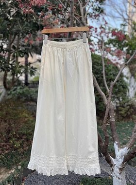 松紧腰森系9分阔腿裤子女