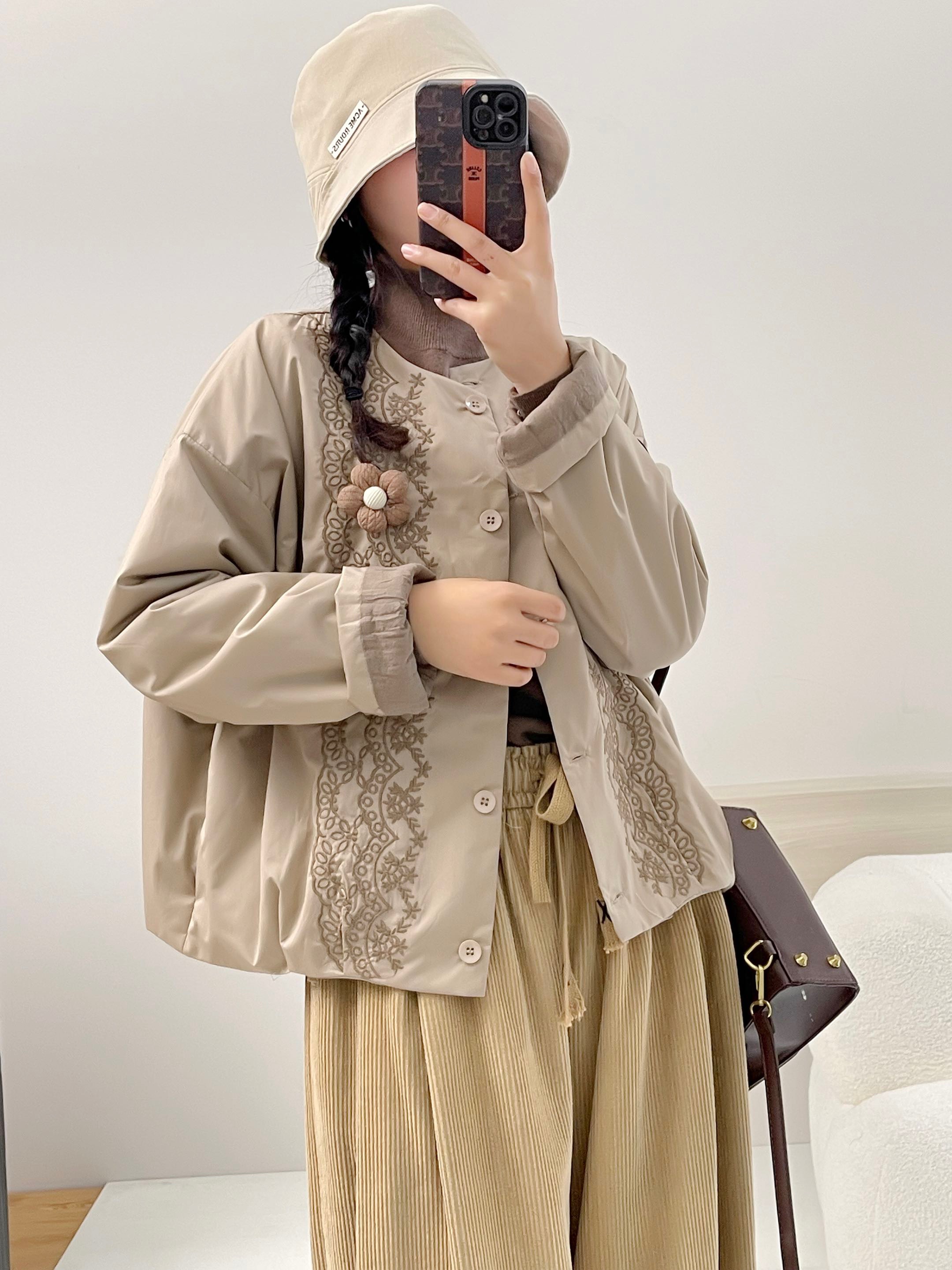 刺绣加薄棉上衣宽松小个子短外套