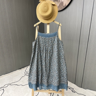 26春夏森系小清新碎花吊带裙蕾丝下摆棉布宽松版少女叠穿连衣裙女