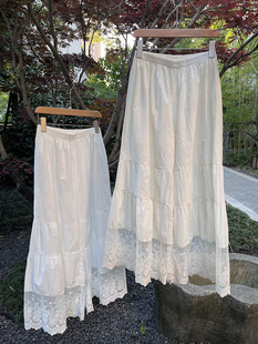 日森夏新品小清新刺绣蕾丝裤脚拼接宽松大版打底裤加长版阔腿衬裤