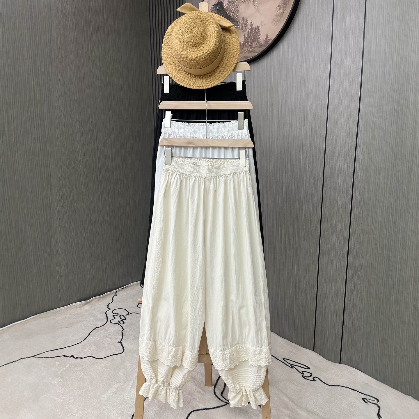 26春夏森系少女松紧腰棉布休闲打底裤花边拼接风琴褶裤脚叠穿衬裤