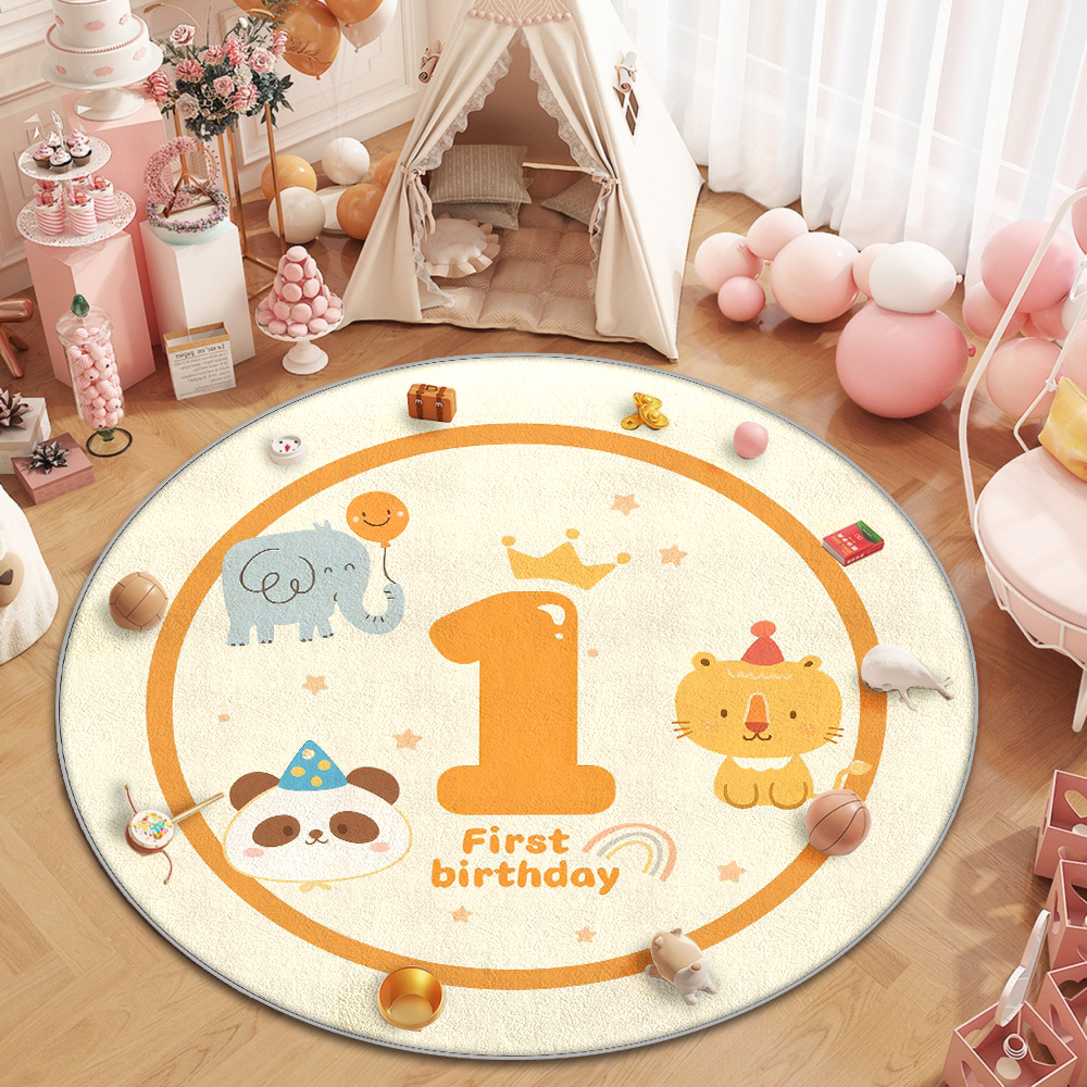 周岁抓周毯儿童房地毯圆形可爱家用卧室客厅地毯红新款新中式地垫