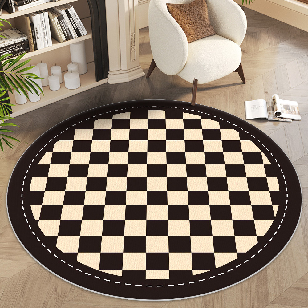 法式复古家用圆形地垫客厅地毯轻奢高级卧室床边毯客房黑格子垫,居家布艺,家用脚垫,淘宝优惠券,粉丝福利购,淘宝优惠卷