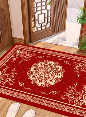 新中式地垫入户门垫红色喜庆新居门垫地毯家用进门门口垫子防滑垫