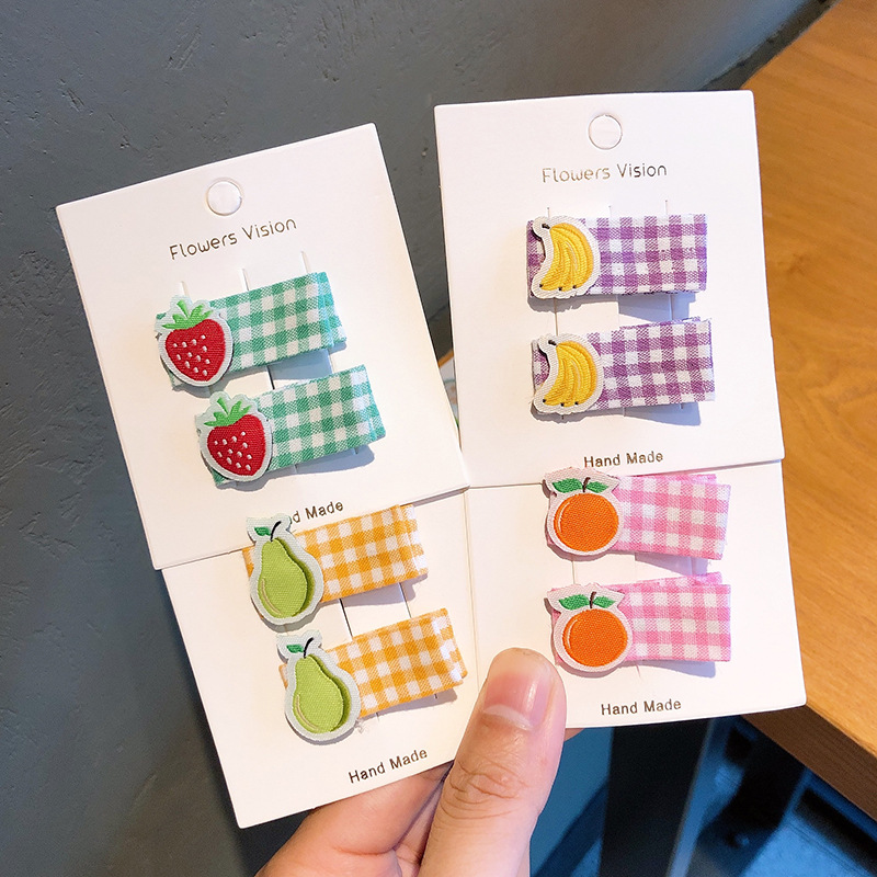 儿童发饰格纹刺绣水果鸭嘴边夹