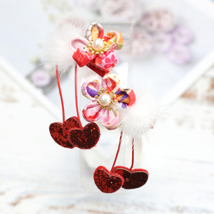 儿童发饰汉服唐装新年发饰流苏花朵缎带发夹女童旗袍摄影影楼配饰