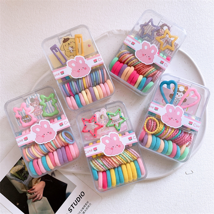 儿童宝宝彩色拇指发圈碎发夹套装