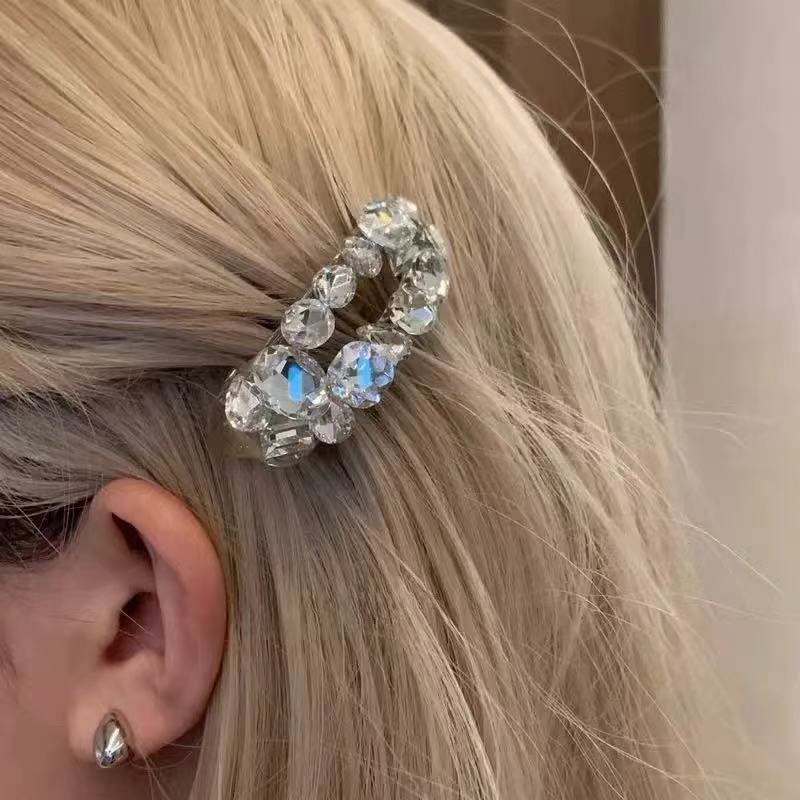 侧边绝美发夹网红闪亮水钻鸭嘴夹