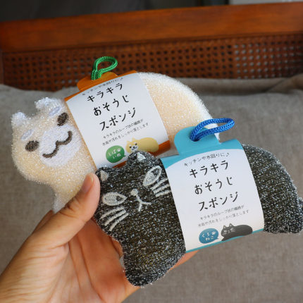 起泡丰富~日本刺绣猫咪小狗葱布大块洗碗海绵刷锅清理灶台海绵擦