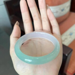 天然半山半水远山黛油青渐变手镯天青色玛瑙玉髓古风镯子少女首饰