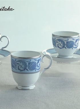 现货日本Noritake则武Sonnet In Blue蓝色诗篇骨瓷咖啡杯马克杯