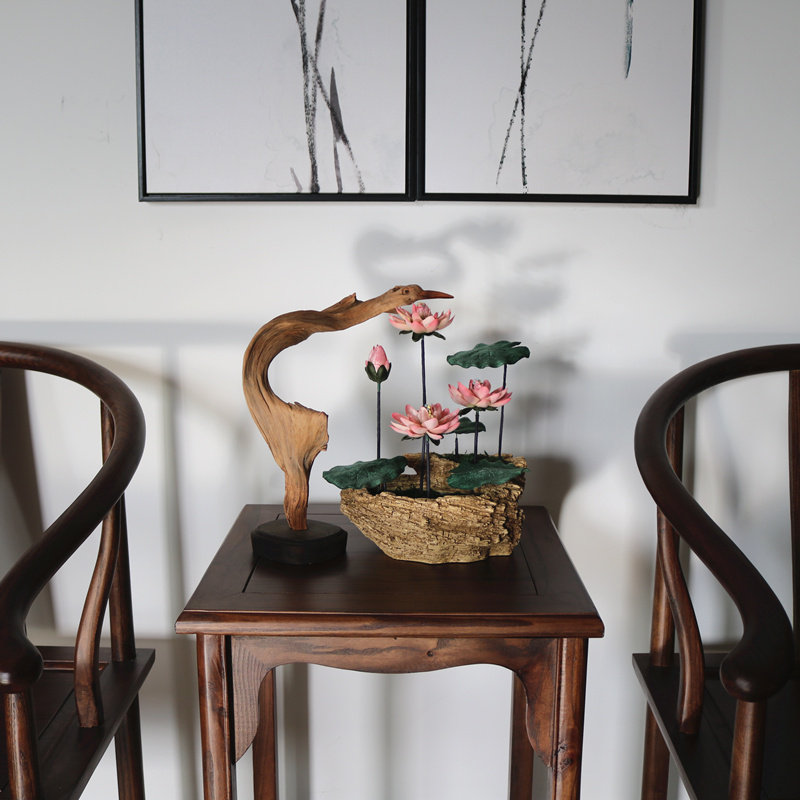 茶艺摆件中国风禅意古风仿真花莲花摆件禅意茶店装饰复古创意茶楼