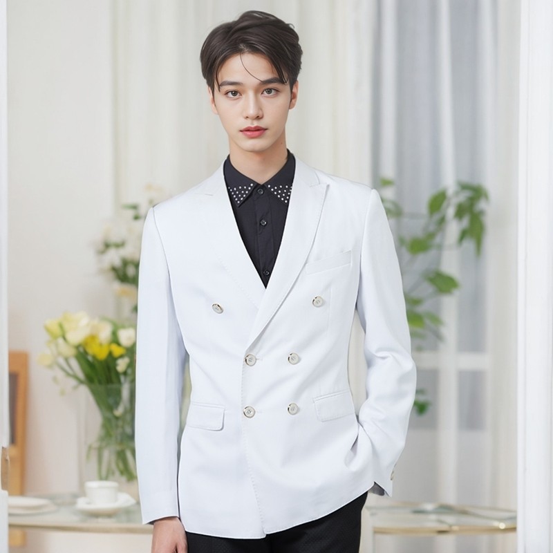白色西装男四季常规青年枪驳领新郎结婚主持人播音艺人明星款礼服,男装,商务正装西服,淘宝优惠券,粉丝福利购,淘宝优惠卷