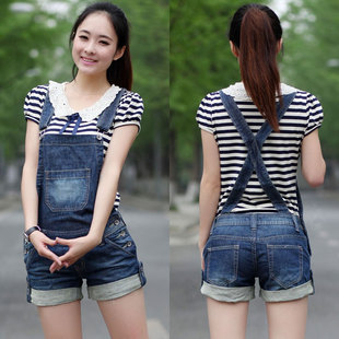 宽松吊带连体短裤 大码牛仔背带裤 女 韩版 潮2025新款夏装学生薄