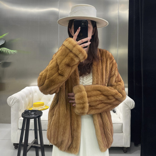 水貂毛毛皮草外套女貂皮大衣全抽