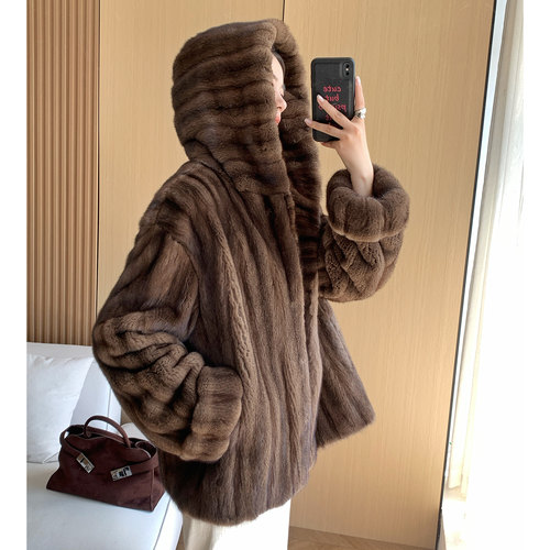 裘皮小母貂皮草外套中长款水貂女