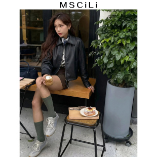 新款 LOW 机场绵羊皮真皮皮衣外套抽绳夹克女 韩明星 MSCILI刺梨