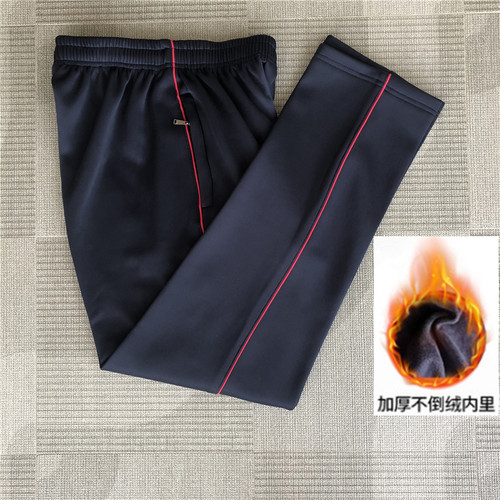 加绒加厚一条杠藏青直筒校服裤