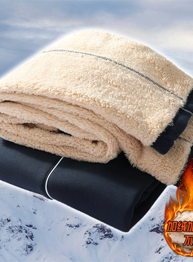 羊羔绒加绒加厚初高中学生校服裤子深蓝色一条白杠冬季保暖运动裤