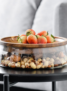 相思木日式坚果水果盘糖果盆果盘现代客厅茶几双层玻璃家用收纳盒