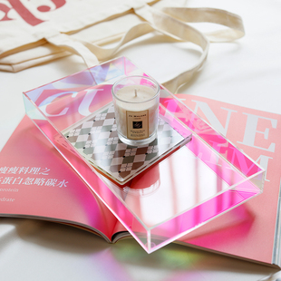 米诺 果盘透明水杯托盘茶杯收纳盘家 北欧ins风炫彩亚克力小托盘