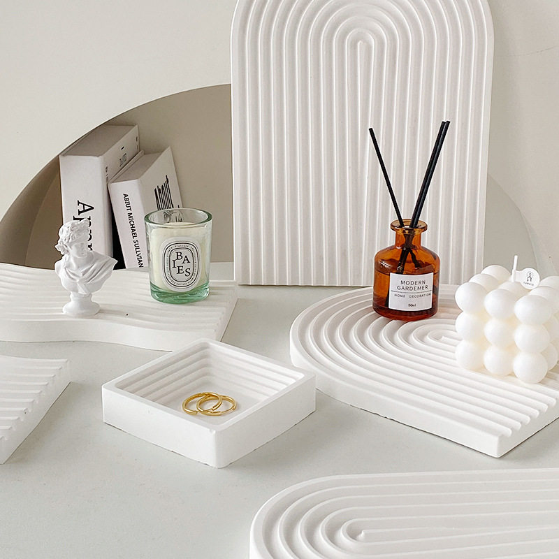 米诺 ins石膏收纳托盘波浪纹拍照道具小物件装饰美食饰品摆拍背景