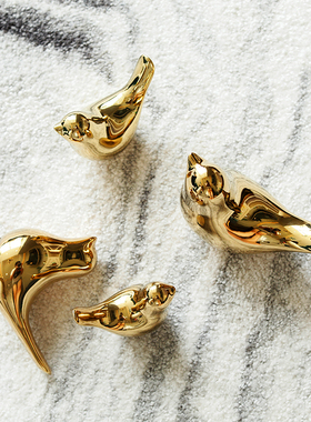 米诺 北欧ins简约居家陶瓷电镀小鸟摆件黑白鸟装饰样板房书房软装