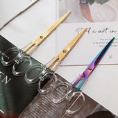 出口原装 质感透明亚克力金属剪刀办公文具纸剪学生金色玫瑰金剪刀