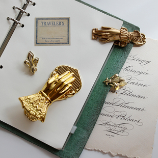 饰摆拍文具 限量复古金色书夹鸢尾花夹贵妇手手帐夹镀金做旧工艺装