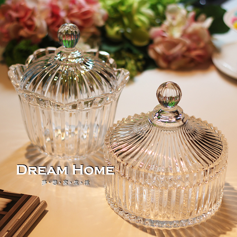 包邮 梦想家欧式创意晶质玻璃糖果罐玻璃含盖储物罐点心罐糖果盒