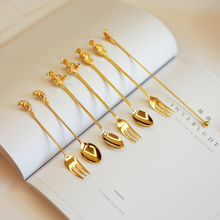 日本进口高桑金属动物系列攀爬小猫小熊甜品勺咖啡勺公主叉搅拌棒