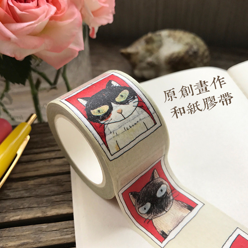 豆角上台●猫咪快照原创画作和纸胶带相簿日记手账装饰diy