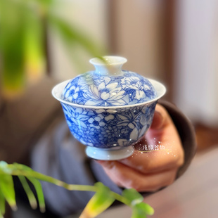 画堂春 万花盖碗 景德镇手工手绘陶瓷茶具泡茶碗玉瓷茶器