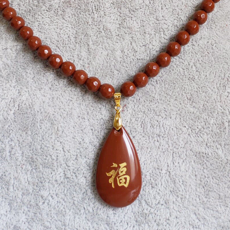 麦饭石颈椎烫金福项链正品托玛琳颈部防护电气石链负离子锗石项链