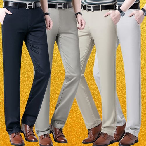 新款春秋男士休闲裤天丝莱赛尔直筒男裤中年免烫抗皱商务长裤裤子