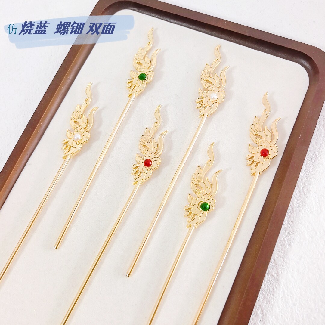 古风螺钿仿烧蓝发簪底胚DIY图片