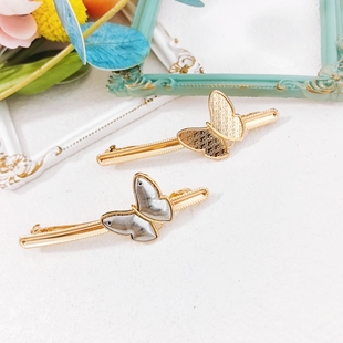 非遗宋锦灵动蝴蝶一字合金发夹手工diy素胚材料可爱女边夹发饰