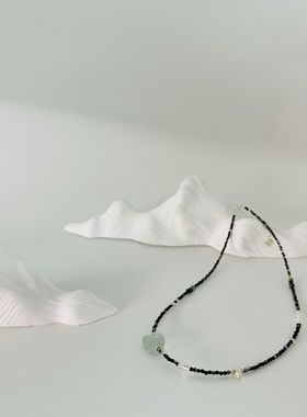 来此原创主推简约复古项链锁骨链百搭款925银异形海蓝宝吊坠项链