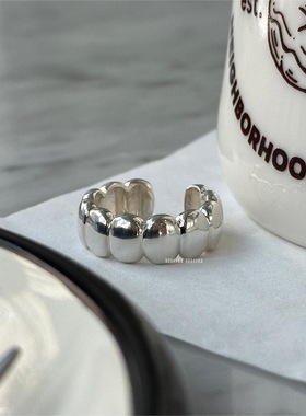 韩国椭圆形s925纯银戒指女时尚简约风手饰小众设计感亮面活口素圈