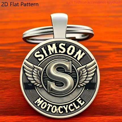 跨境新款 Simson摩托车 翅膀与大胆'S'标志图案合金钥匙扣挂件